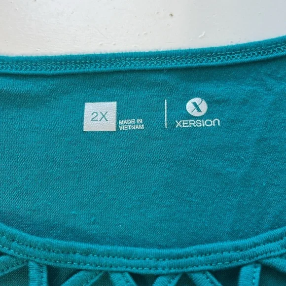 Xersion 2X Green Teal Sleeveless Braided Cut Out Tank Top - Picture 5 of 5